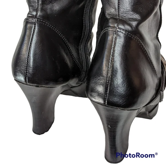 American Eagle Outfitters Boots Womens Sz 8.5 Black Faux Leather Silver Buckles - Picture 6 of 16